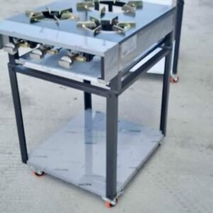 3 burner commercial cooker stove with spice rack and pans 60x85cm