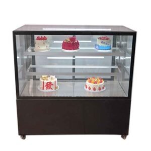 Cake counter fridge Straight front 1.5m 2 shelves Black led lights