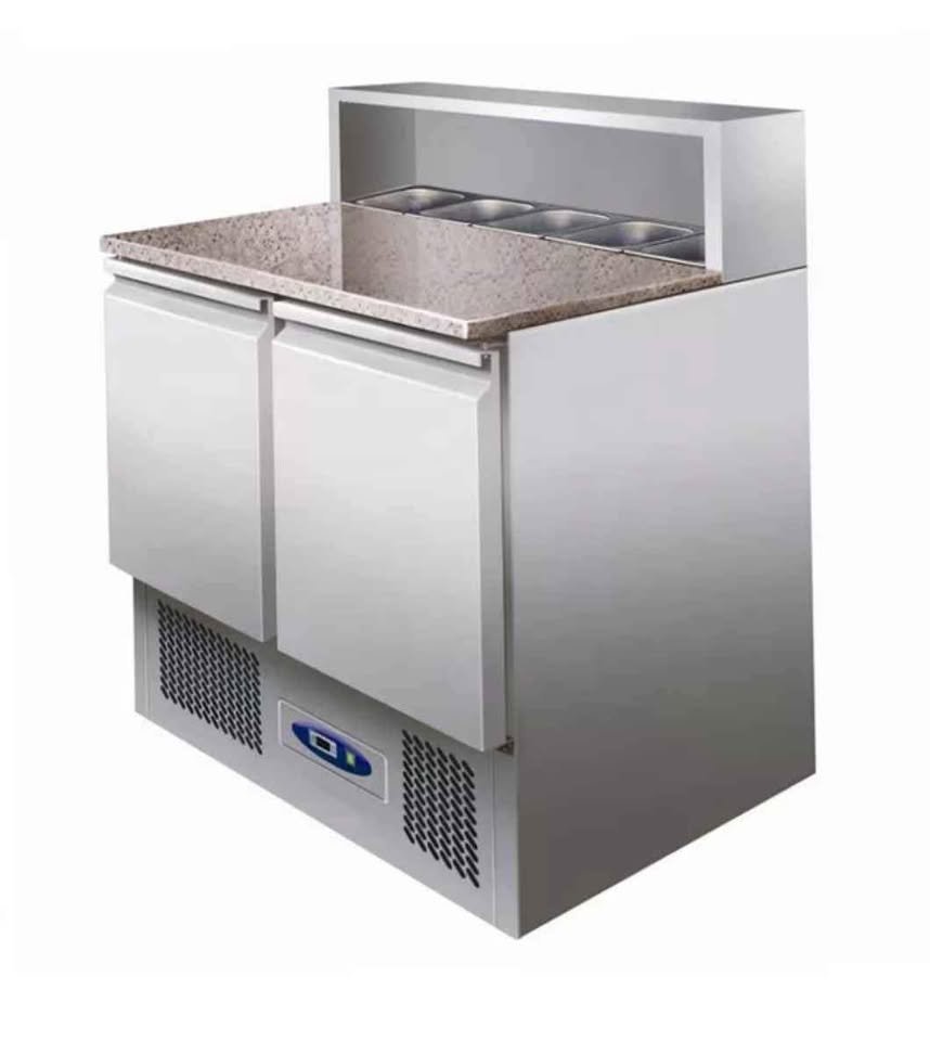 New marble top 2 door Pizza topping saladette fridge 5 x pans - Image 3